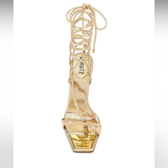 Shcutz Vikki golden heeled sandals, size 8 - Picture 4 of 14